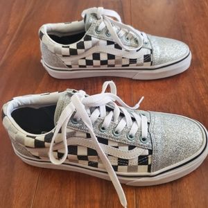 checkerboard VANS with glitter/silver